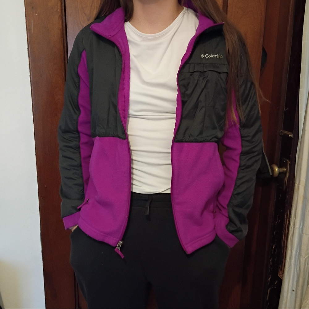 Columbia Girls' Fleece Jacket Fuchsia and Black Size L 14-16 - Picture 10 of 12